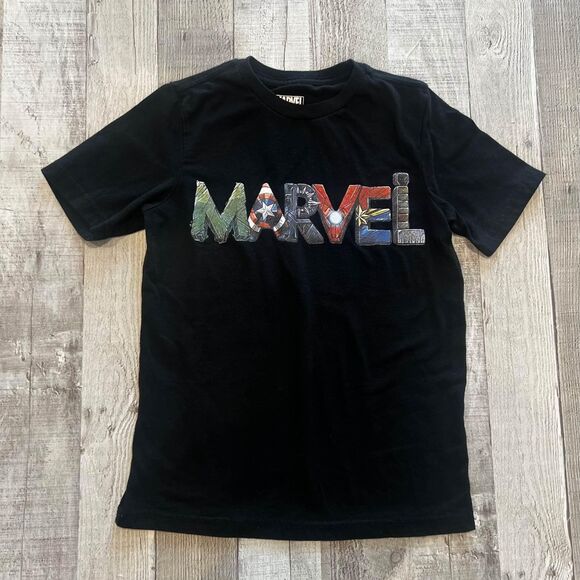 Marvel T-Shirt Kids Size 6/7 Logo Hulk Spider Man Captain America Iron Man Thor - Picture 1 of 1